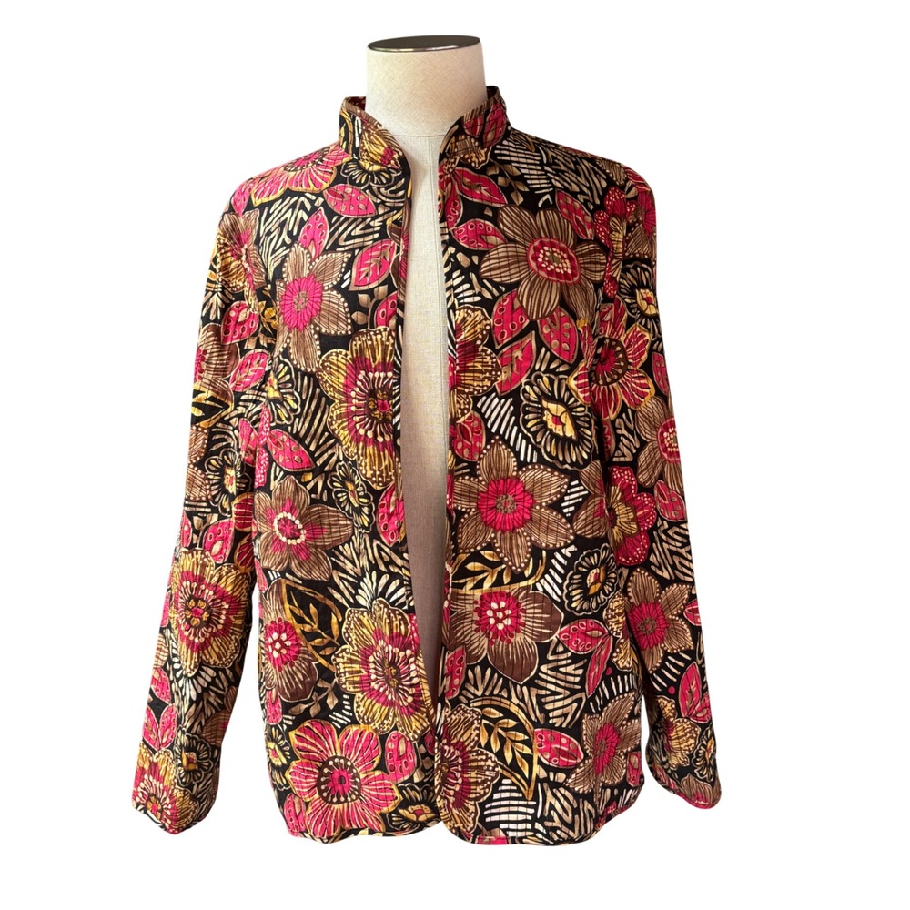 Alfred Dunner Floral Jacket Women's 16 Cotton Boho Retro Cottagecore Artsy